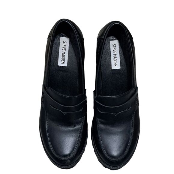 Steve Madden Binary Moto Boho Chic Goth Platform Loafer Chunky Heel Sz 9.5 Black - Picture 11 of 15